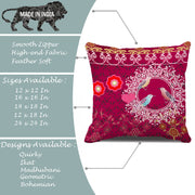 Pink Floral Bird Printed Canvas Cotton Cushion Covers, Set of 2